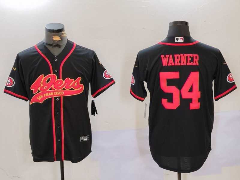 Mens San Francisco 49ers #54 Fred Warner Black With Patch Cool Base Stitched Baseball Jersey